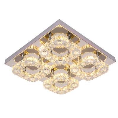 China Modern Aisle Hallway Living Room Ceiling Light Crystal LED Chrome Square Outdoor Mounted Pendant Lamp for sale