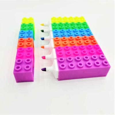 China office & School Markers Building Blocks Highlighter Bar Creative Children's Products Puzzle Shape Square Marker Pen for sale