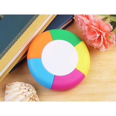 China Promotional Markers & Highlighters Round Circle 5 Color Highlighter Pen, Customized 5 in 1 Highlighter Marker Pen for sale