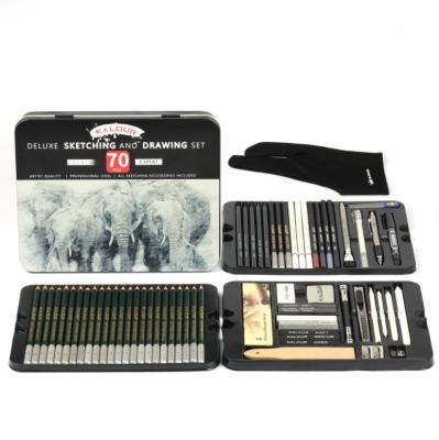 China Hot Selling 70pcs Drawing Writing Set and Mega Deluxe Sketching Pencil Drawing Art Pencil Kit in Tin Box for Artists for sale