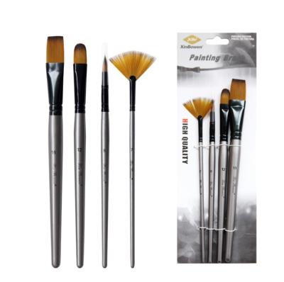 China New Premium Oil Silver Nylon Brush Aluminum Brush Tube Birch Paint Brush Set for sale