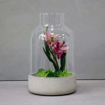 China Modern Hot Selling Concrete Garden Planter Flower Pot With Glass Cover for sale