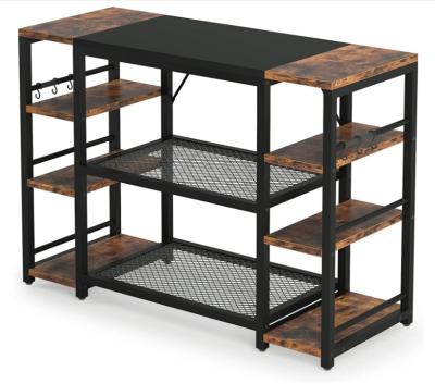 China Kitchen Furntiure Buffet Coffee Table with 8 Open Storage Racks Kitchen Storage Wood Rack and 12 Hooks Industrial Roasting Rack for sale