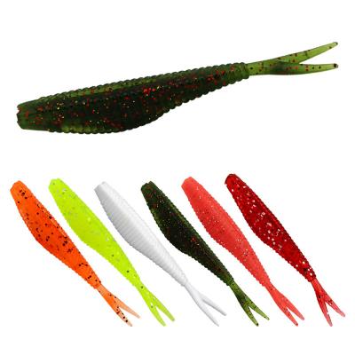 China 20pcs/bag Silicone Artificial Fishing Tackle 6cm1.5g Silicon Softfishinglures Isca Japonesa Split Tail Fork Lure Wobbler Silicon Softfishinglures for sale