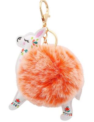 China Colorful Alpaca / Llama Style Keychain Pom Pom Keychain - Fluffy Faux Fur Fuzzy Charm For Women And Girls 2021 for sale