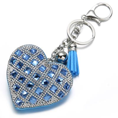 China Fashion Full Covers Female Mosaic Style Heart Glass Beads Crystal Car Key Chain Key Ring Gift Leather Fringed Key Chain for sale