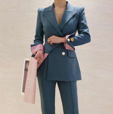 China 2021 spring new women's OL suit breathable professional elegant small suit jacket slim straight business pants casual two-piece suits for sale