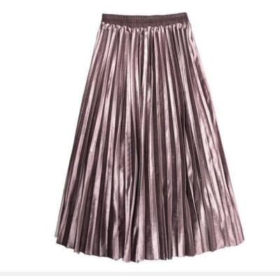 China Women's gold mid-length velvet breathable skirt 2021 autumn and new winter skirt pleated waist high were thin and long a-line skirt for sale