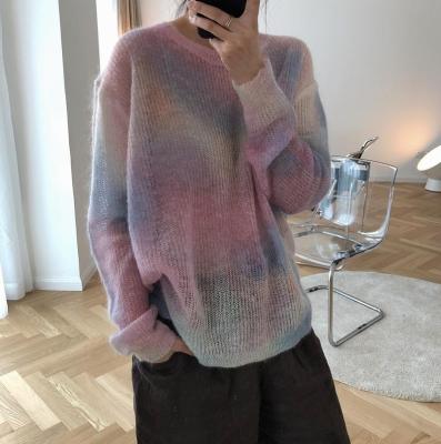 China 2021 Breathable Autumn And Dyed Shirt New By Loose Lazy Winter Wind Perspective Mohair Round Neck Sweater Link for sale