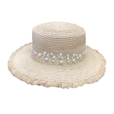 China Korean Chic Checked Rough Hats Lafite Straw Hat Women Are Summer Sun Pearl Nail Sun Vacation Hats for sale