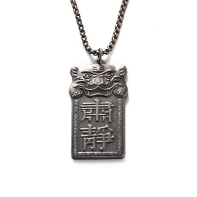 China Anti-allergic/No rust/High quality creative retro text square card tower men and women personality titanium steel hip hop pendant necklaces for sale