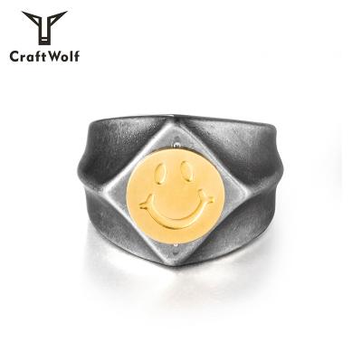 China Hiphop Craft Hot Selling Jewelry Fashion Wolf Design Smile Face Ring for sale