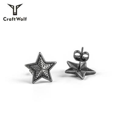 China High Quality Pentagonal Stud Earrings Wolf Stainless Steel Star Stud Earrings Unisex New Fashion Craft Design for sale