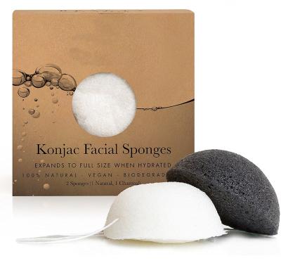 China 2 PCS eco-friendly konjac sponge activated bamboo charcoal wholesale 100% organic konjac sponge, half ball/water drop facial konjac sponges for sale