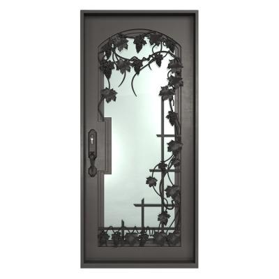 China AR-S053 EUROPEAN Exquisite Wrought Iron Square Top Door With Stained Glass Single Entry Door for sale