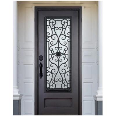 China AR-S056 EUROPEAN High Quality Wrought Iron Single Door With Stained Glass Square House Top Entry Door for sale