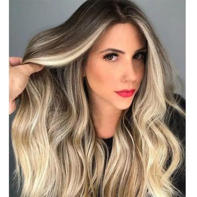 China European Top Quality Silky Straight Virgin Human Hair Top Sale Gray Blonde Lace Wigs With Wave Highlight Bangs For Women for sale