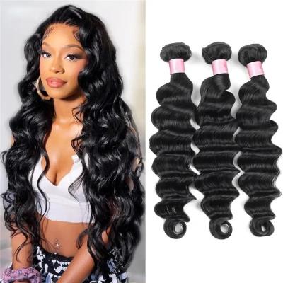 China Sale Deep Loose Wave 32 34 36 38 40 50 Inch Raw Indian Straight Hair Weave, 100% Peruvian Hair Weft, Super Long Mink Brazilian Hair Wefts for sale