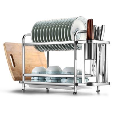 China Sustainable Household 2-Tier Kitchen Dish Drying Rack Rack Bowl Tableware Organizer Storage for sale