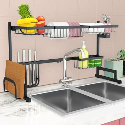 China Sustainable Multifunctional Two-Layer Stainless Steel Sink Drain Dish Rack Kitchen Cookware Storage for sale