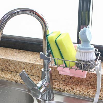 China Stainless Steel Sponge Bathroom Kitchen Shelf Sponge Faucet Rack Storage Holder Hanging Sponge Faucet Drain Rack for sale