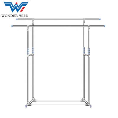 China Length and Height Adjustable Stainless Steel Bipolar Support Expandable Garment Rack for sale