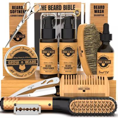 China Whitening 100% All Natural Beard Care Roller Kits For Men Oil Growth Kit Bottle Beard Balm And Brush Straight Razor Trimmer Set Products for sale