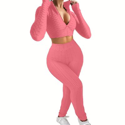 China QUICK DRY Women's Sports Wear Two Piece Equipment Long Sleeve Yoga Plus Size Pink Sets for sale