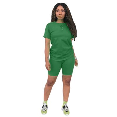 China Anti-Wrinkle Women Solid Color Summer Teams Lounge Sets Plus Size Short Sleeve 2 Piece Short Set for sale