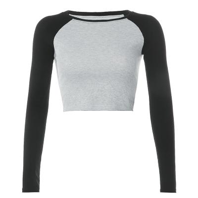 China Breathable Women's Basic Raglan T-Shirt Casual Slim Long Sleeve Fitted Crop Top for sale