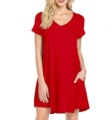 China OEM Wholesale Women's Anti-Wrinkle Flowy Plain Casual Cotton T-shirt Loose Swing Dress for sale