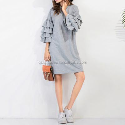 China Wholesale Anti-Wrinkle Women Layered Ruffles Sheath Pullovers Mini Dresses Casual Loose Knitted Dress for sale