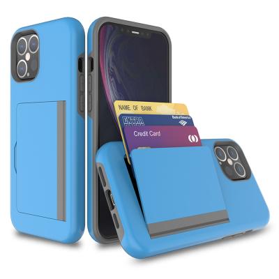 China Anti-Fall Credit Card Holder PC TPU Phone Cover Smartphone Case For iPhone 12 13 Mini Pro Max for sale