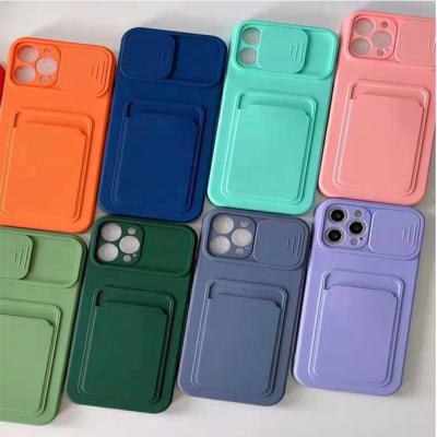 China Anti-fall Slide Camera Lens Protective Case Cover For Mobile With Credit Card Soft TPU Holder Cell Phone Case For iPhone 13 12 11 for sale