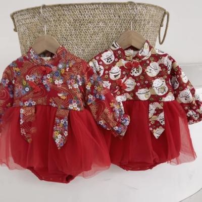 China Chinese New Year Dress Winter Christmas Nutcracker 0-3 Baby New Year Dress For Big Girls Baby Red Thick Warm Dress for sale