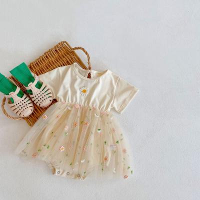 China 2021 New Little Daisy Girl's Comfortable Short Sleeve Baby Girl's Overalls Mesh Skirt Crawling Summer Baby Suit for sale