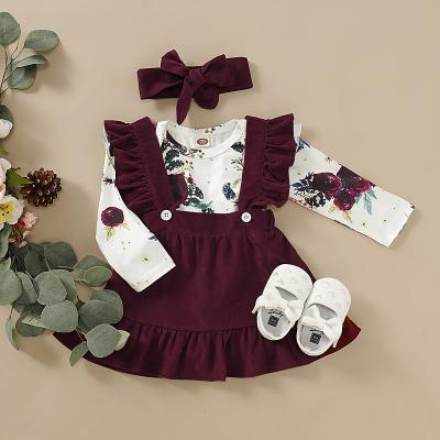 China Europe and the United States Autumn 2021 New Girls Dress in Two Baby Long Sleeve Dress + Skirt + Braces Headband for sale