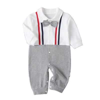 China High Quality Cotton Long Sleeve Cotton Knitted Early Autumn Spring Baby Boy Rompers Bow Tie Decoration for sale