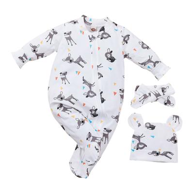 China Wholesale High Quality 100% Cotton Cartoon White Deer Pattern Baby Rompers for sale