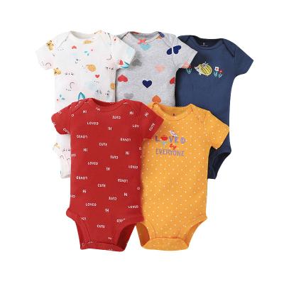 China High Quality Hot Selling Short Sleeve Multi Color Baby Cartoon Printed Cute Short Sleeve Cotton Summer Triangle Unisex Rompers for sale