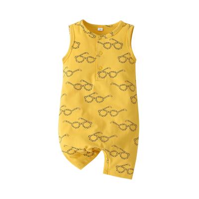 China Best Quality Spandex/Cotton Glasses Pattern Sleeveless Yellow Baby Boy Rompers HA20282 for sale