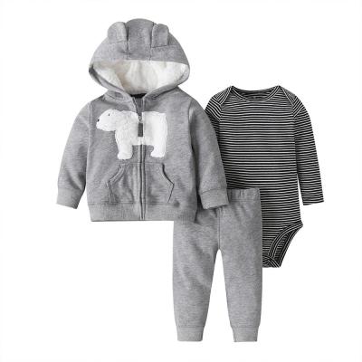 China Autumn 3pcs Wholesale High Quality Anti-static Windproof Baby Boy Embroidery Polar Bear Full Sleeve Clothing Set for sale