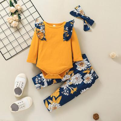 China 100% New Cotton Baby With Long Sleeves, Autumn Female Floral Two-Piece Pantsuit Stain Baby Clothes Rise Pants Clothing for sale