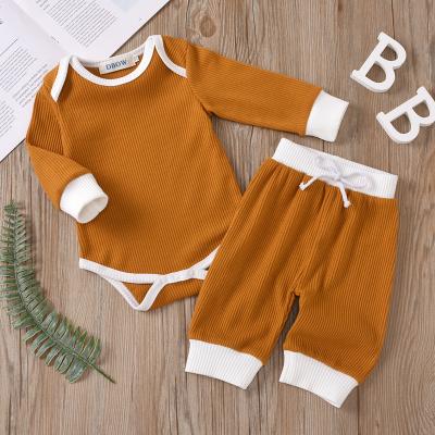 China Anti-wrinkle autumn mine stripe long-sleeved two-piece baby child toddler costume set Europe and the United States pure color fashion for sale