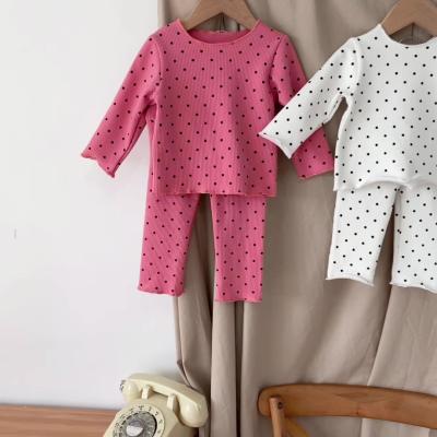 China New winter 21 baby leisure cute polka dot Han edition yarn casual suit plus fleece long sleeve baby two-piece home suit for sale