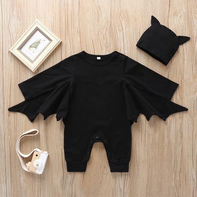 China Eco-Friendly Newborn Baby Boy Halloween Clothes 100% Cotton Hooded Design Baby Boy Bat Winter Halloween Rompers for sale