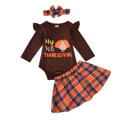 China Sweetly 2021 Year Old Girls Plaid Skirt Set American Thanksgiving 1-2 Long Sleeve Turkey Girl Thanksgiving for sale