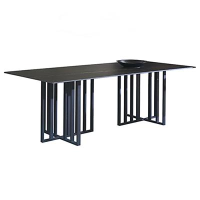 China Contemporary Italian White and Black Chipboard Stone Edge Retractable Living Dining Table for sale