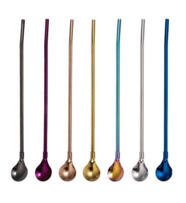 China Sustainable Portable Stainless Steel Spoon Straw Cutlery Set Cocktail Straw Drinking Spoon for sale