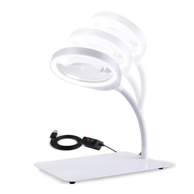 China High Quality White PC+ABC+GLASS 48 LED Hand Free Magnifying Glasses USB Magnifier Desk Table Lamp for sale